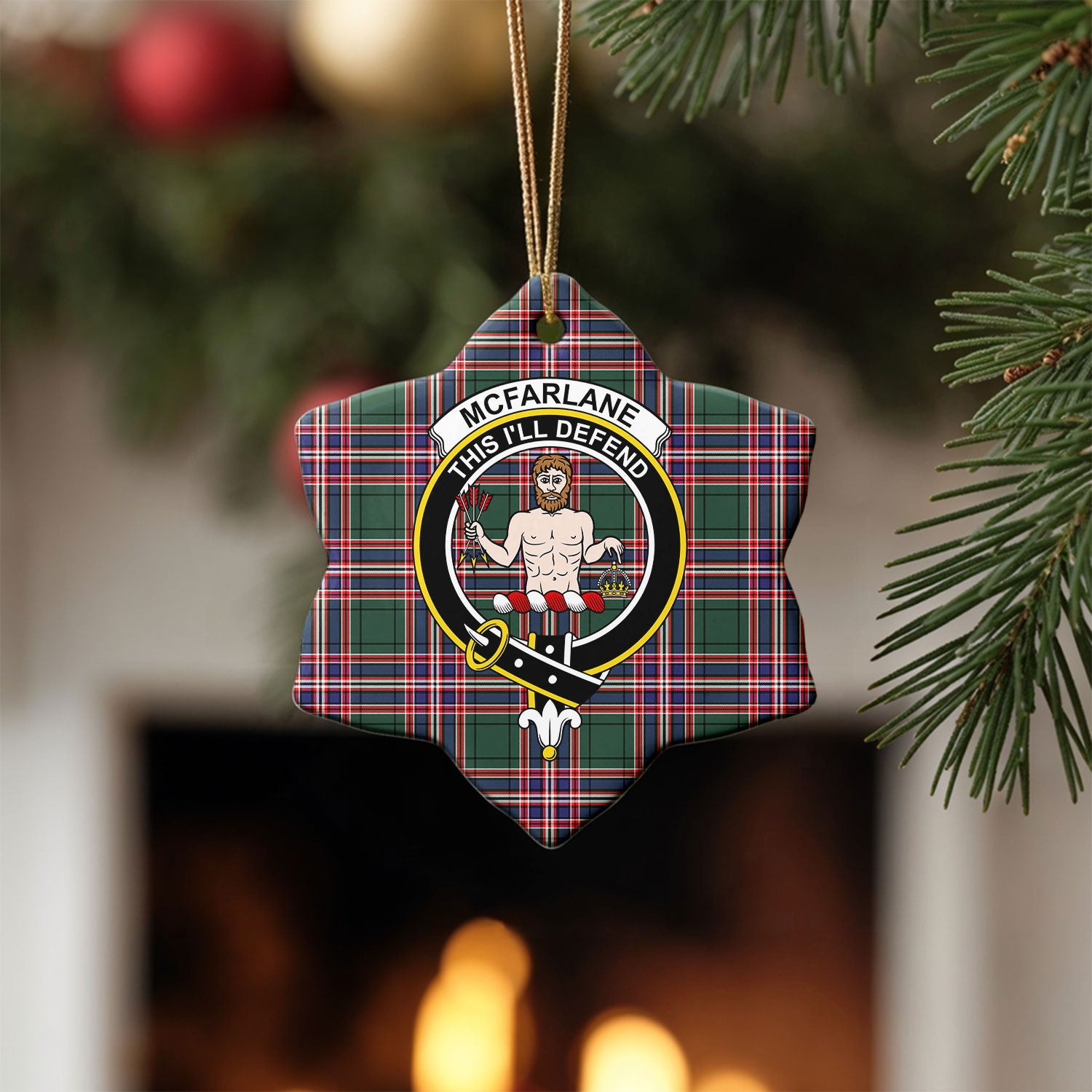 McFarlane Hunting Modern Tartan Crest Christmas Ceramic Ornament