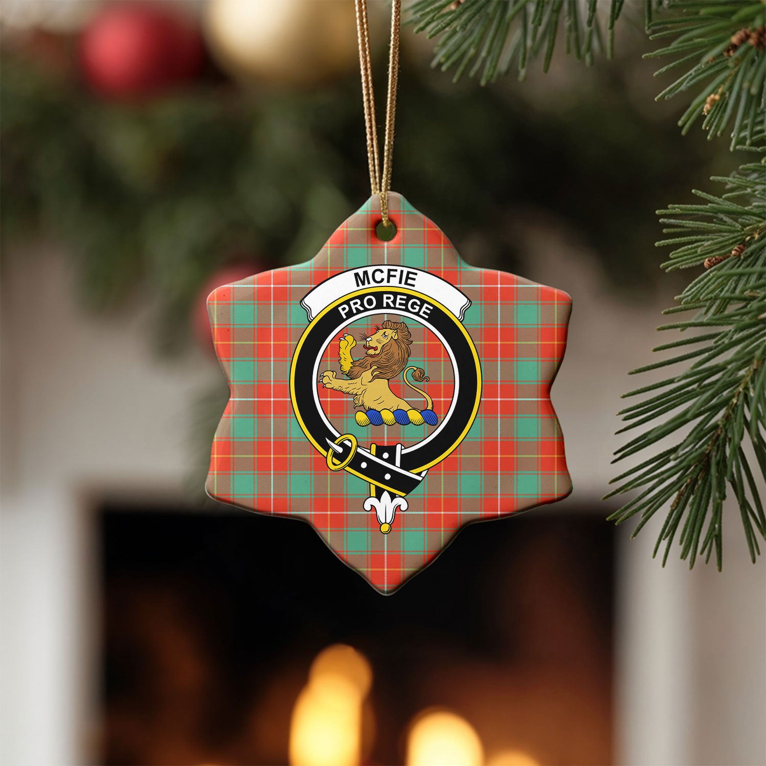 McFie Ancient Tartan Crest Christmas Ceramic Ornament