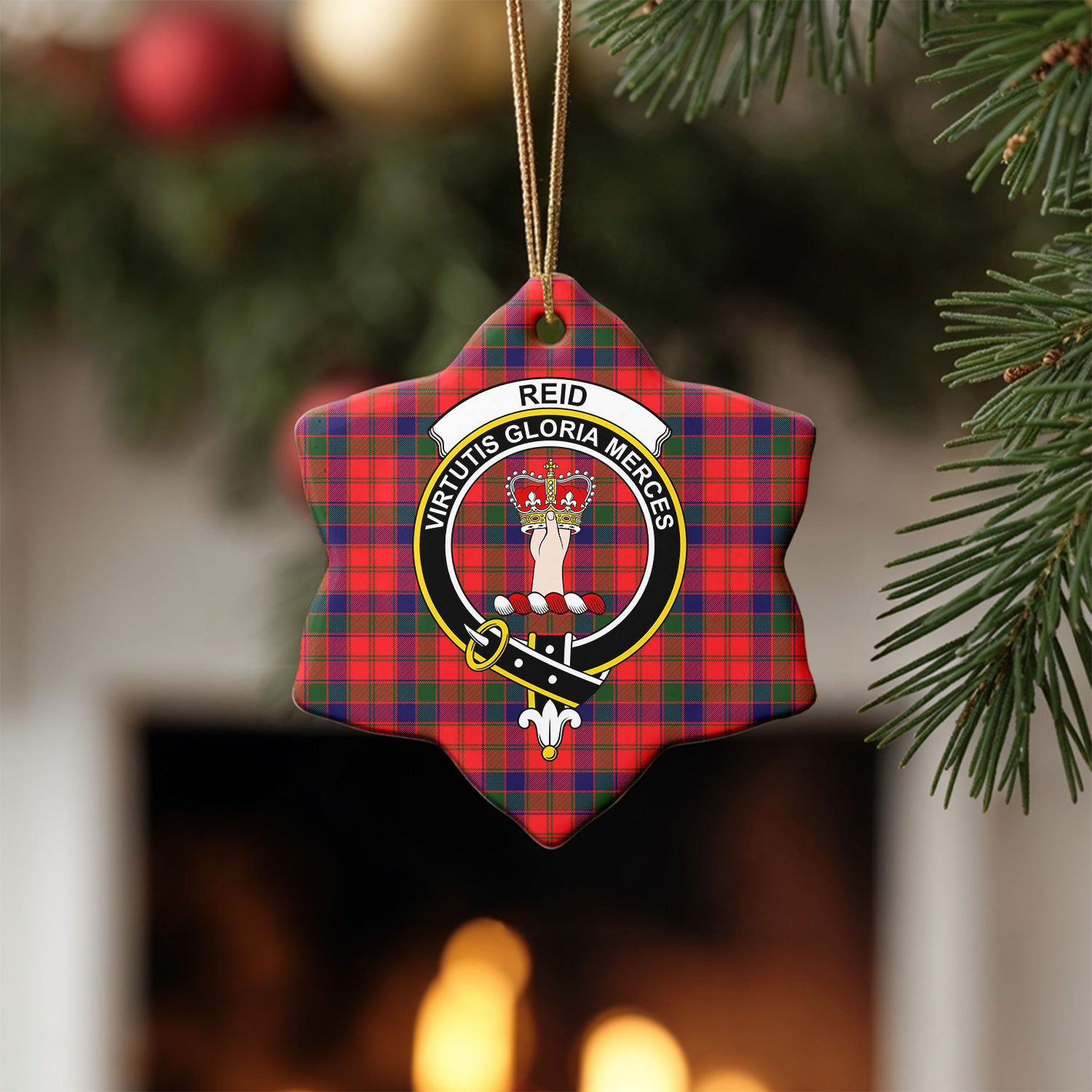 Reid Modern Tartan Crest Christmas Ceramic Ornament