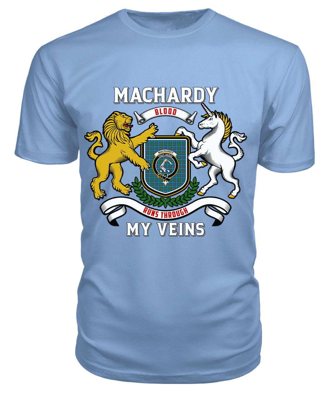 MacHardy Ancient Tartan Crest 2D T-shirt - Blood Runs Through My Veins Style