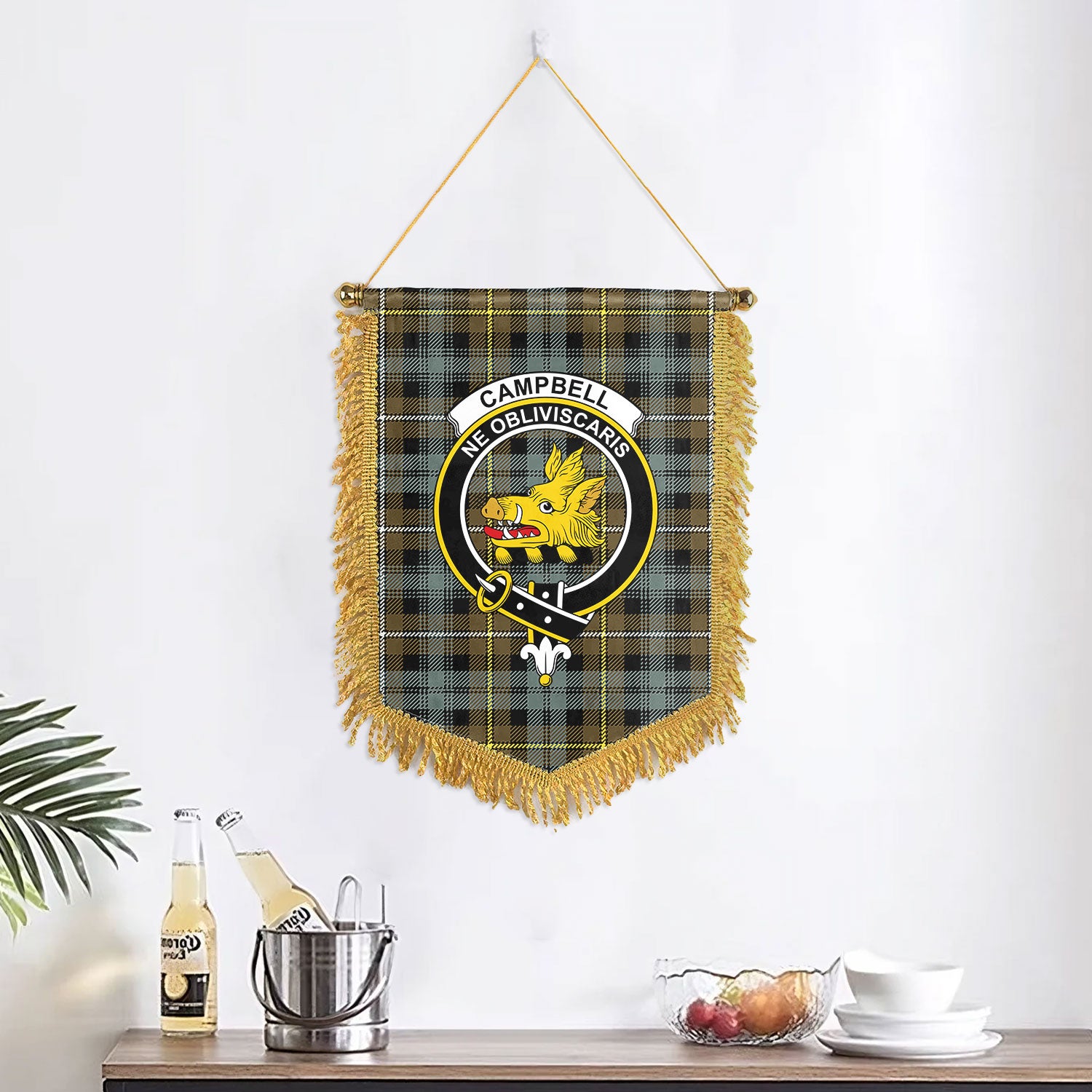 Campbell Argyll Weathered Tartan Crest Wall Hanging Banner
