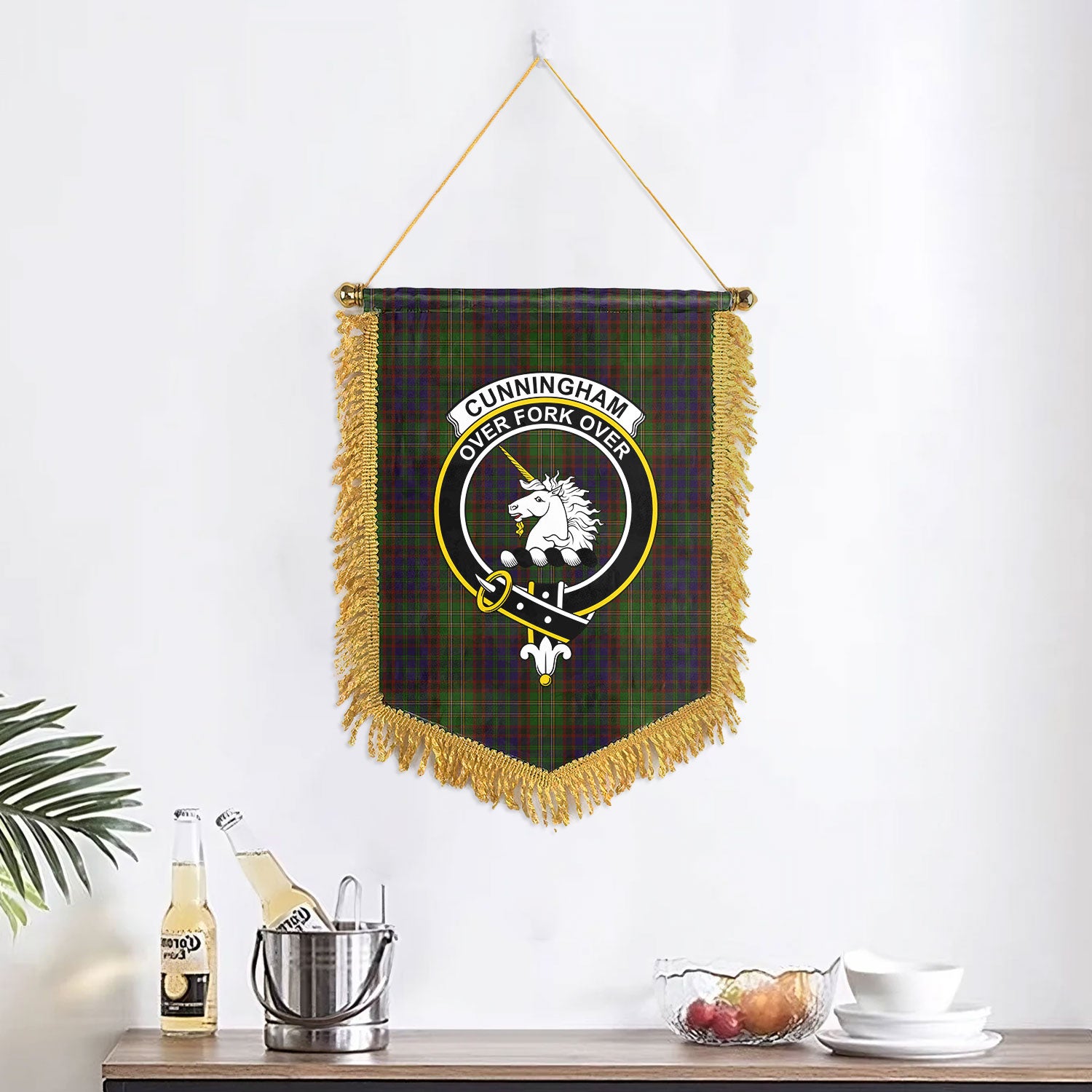 Cunningham Hunting Modern Tartan Crest Wall Hanging Banner