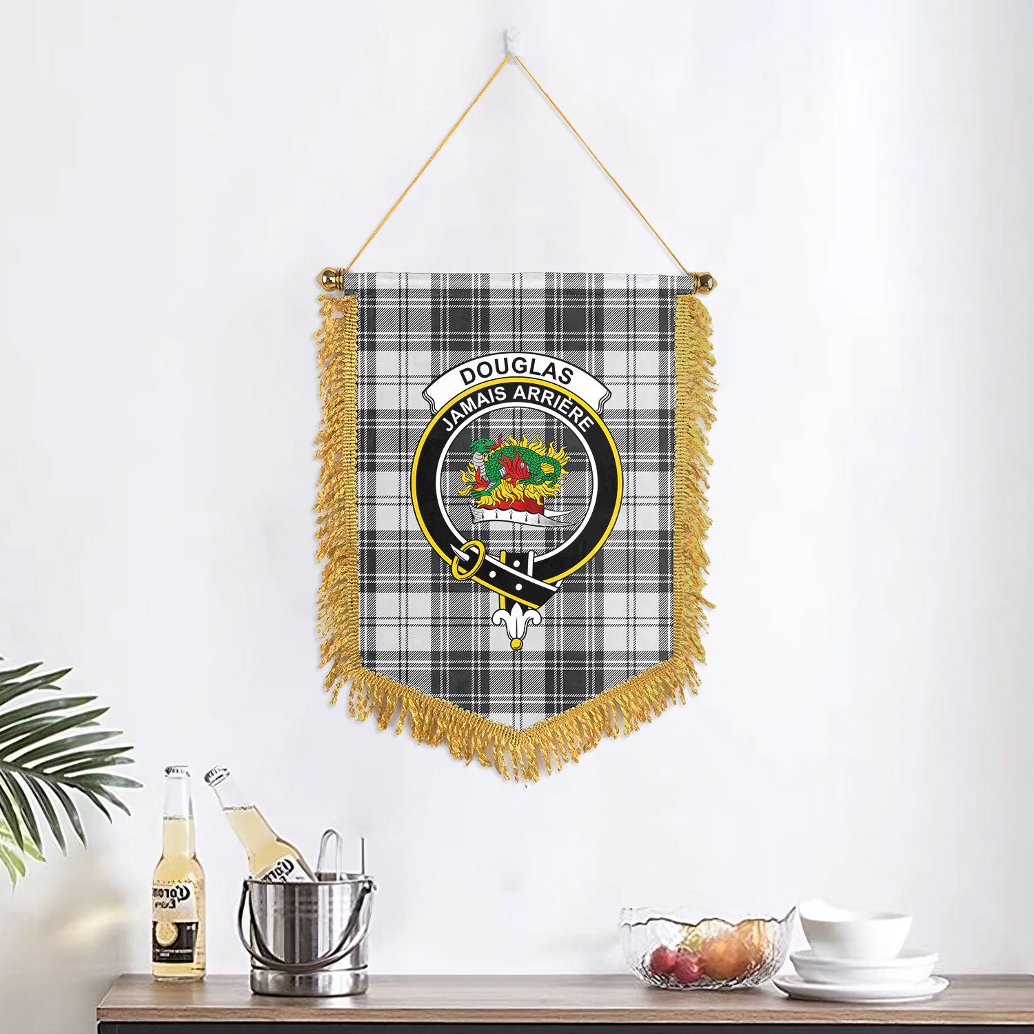 Douglas Grey Modern Tartan Crest Wall Hanging Banner