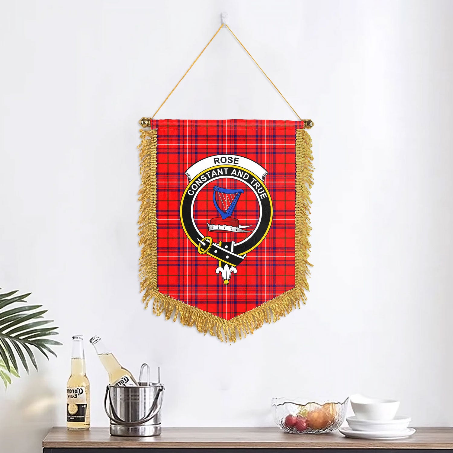 Rose Modern Tartan Crest Wall Hanging Banner