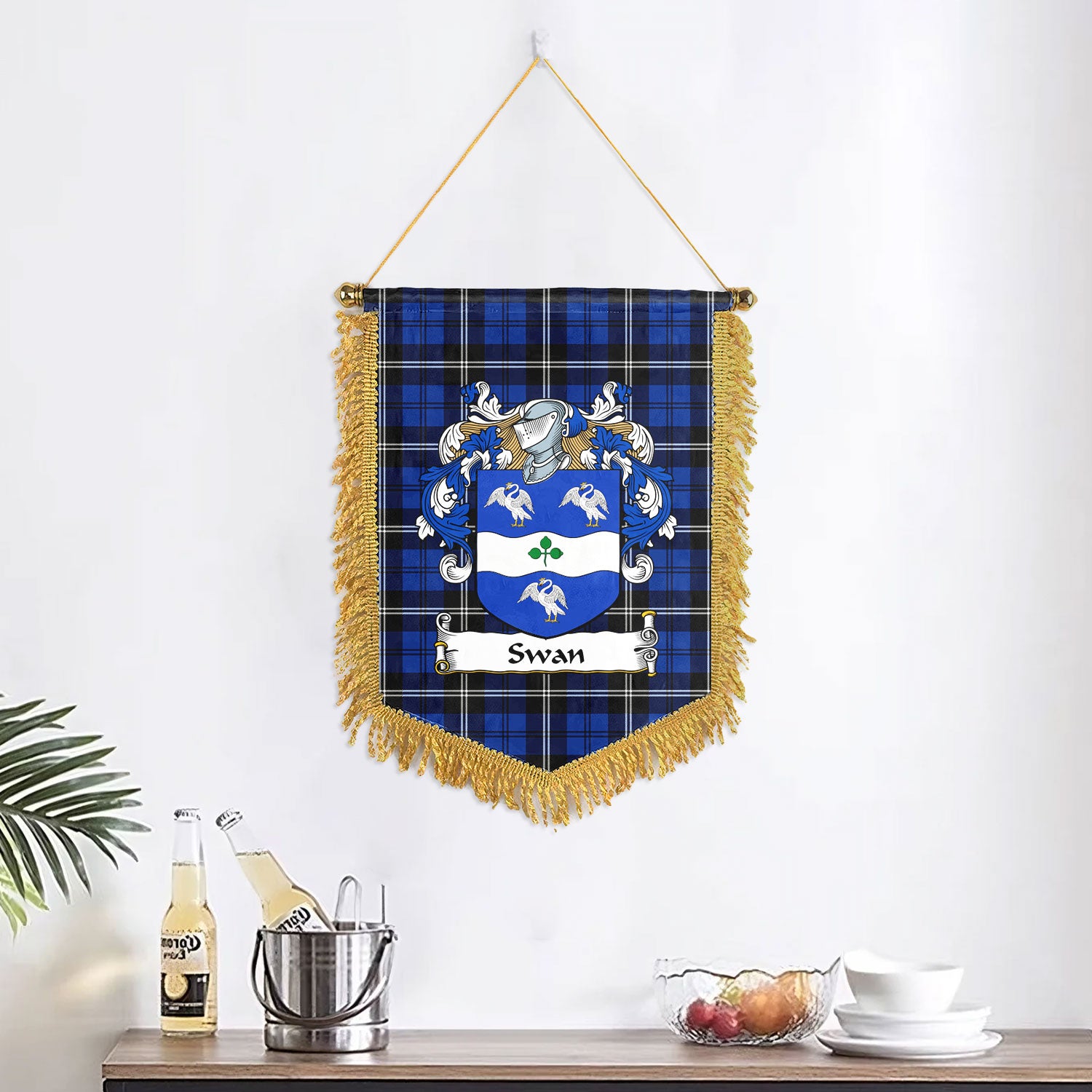 Swan Tartan Coat of Arms Wall Hanging Banner