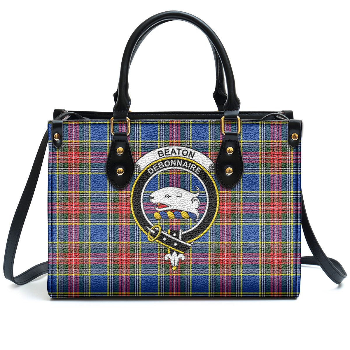 Beaton Modern Tartan Crest Leather Handbag