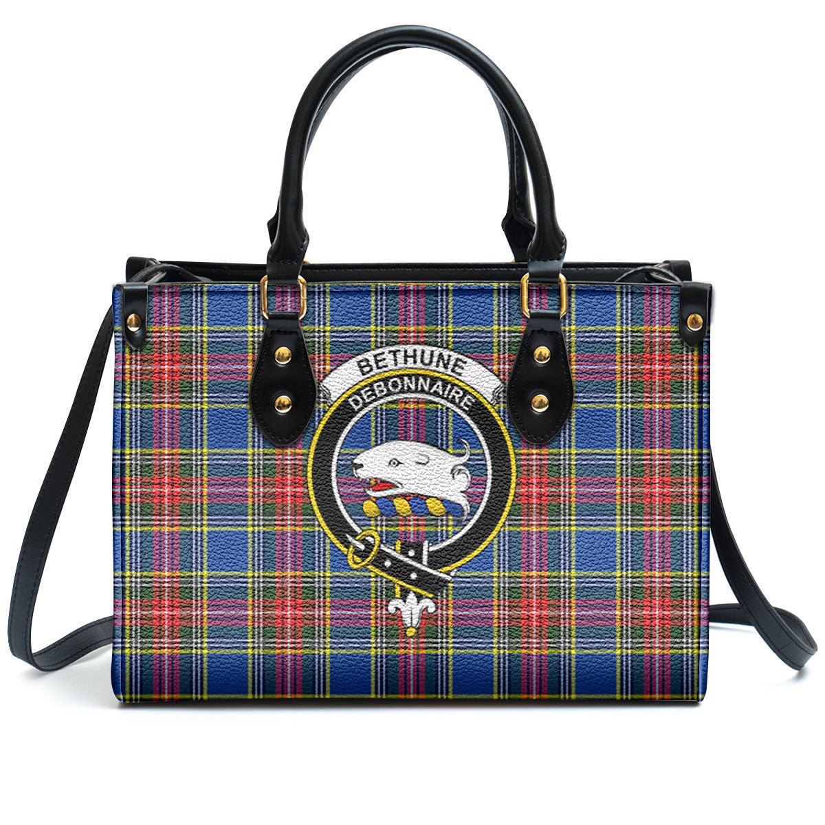 Bethune Modern Tartan Crest Leather Handbag