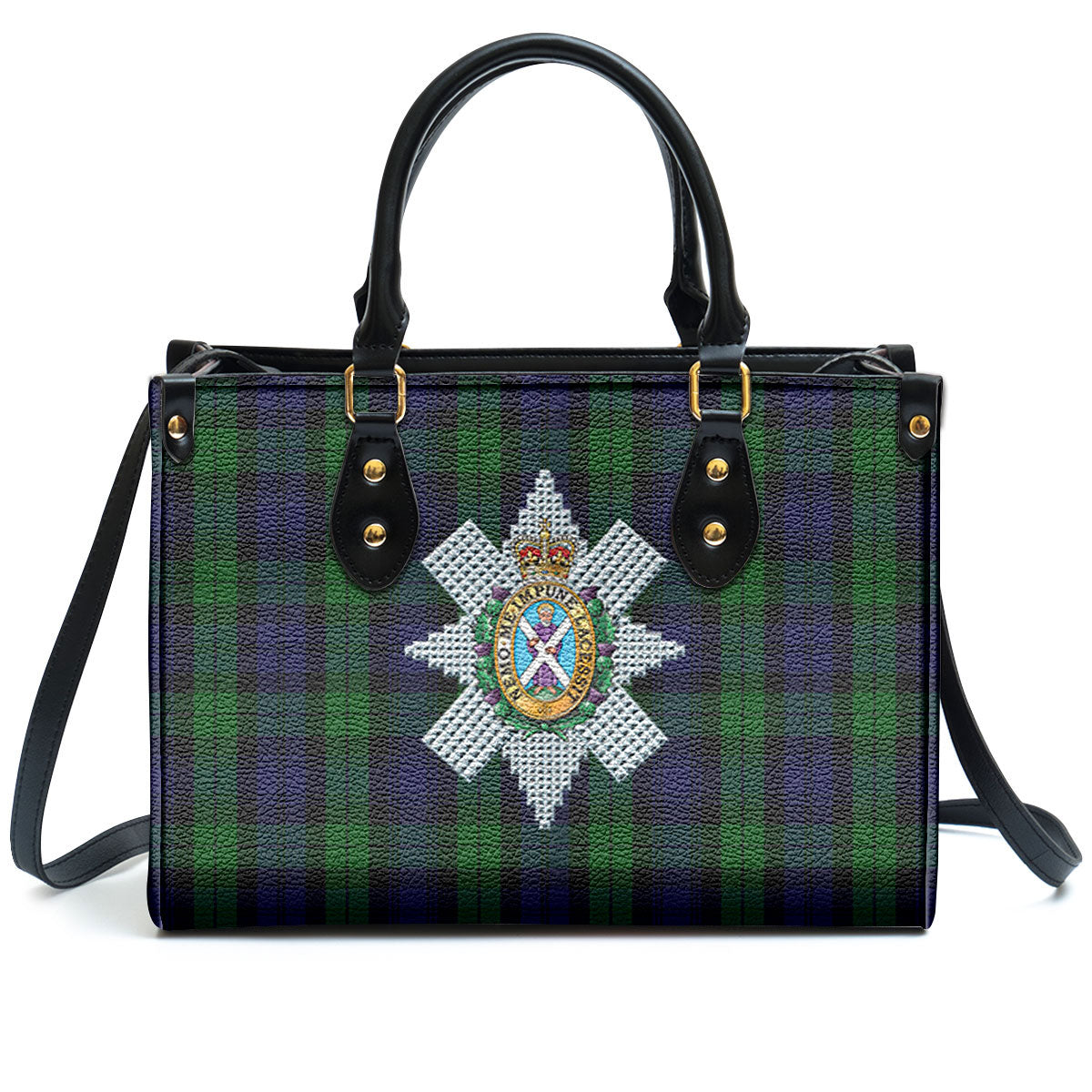 Black Watch Tartan Crest Leather Handbag