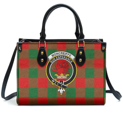 Moncreiffe (or Moncreiff) Tartan Crest Leather Handbag