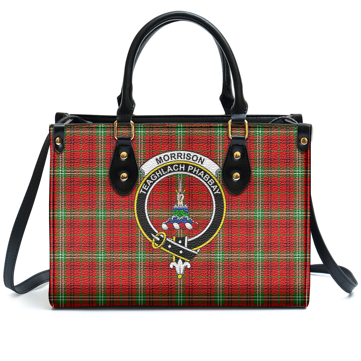 Morrison Red Modern Tartan Crest Leather Handbag