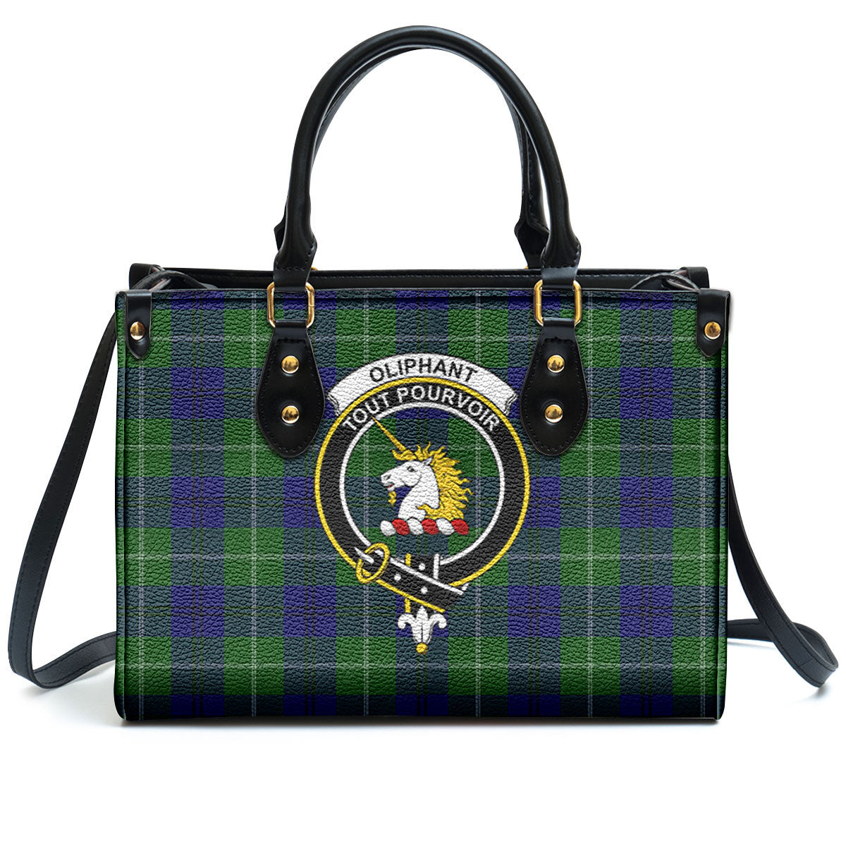 Oliphant Modern Tartan Crest Leather Handbag