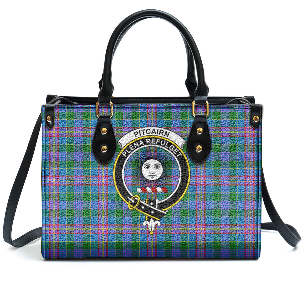 Pitcairn Hunting Tartan Crest Leather Handbag