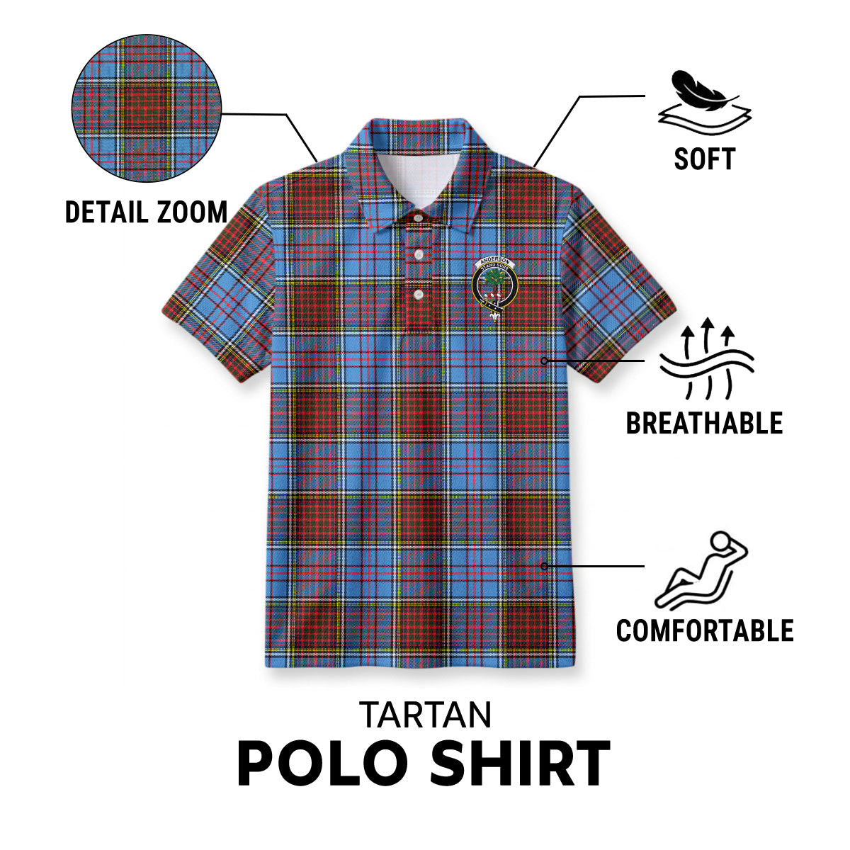 Anderson Modern Tartan Crest Birdseye Mesh Polo Shirt