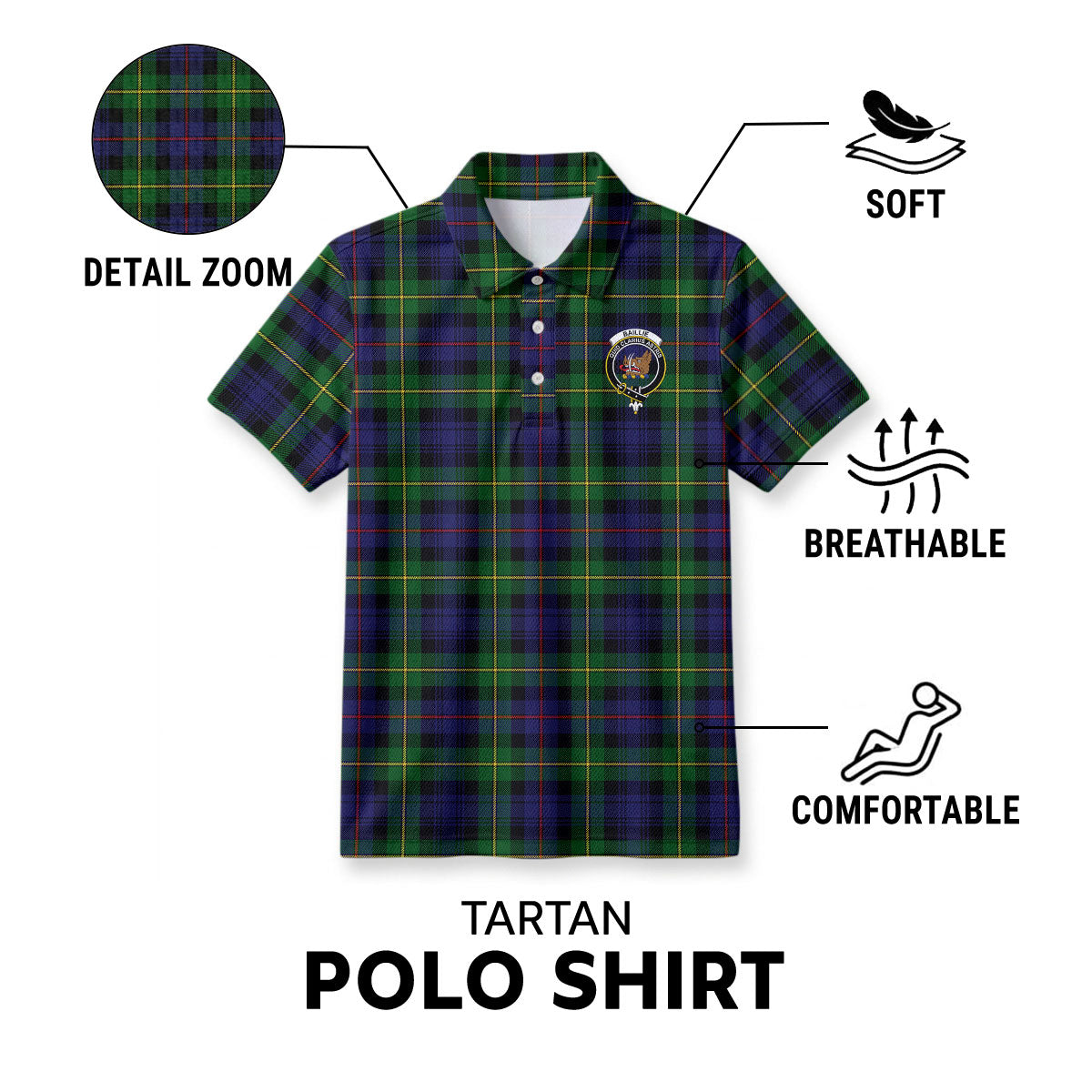 Baillie Tartan Crest Birdseye Mesh Polo Shirt