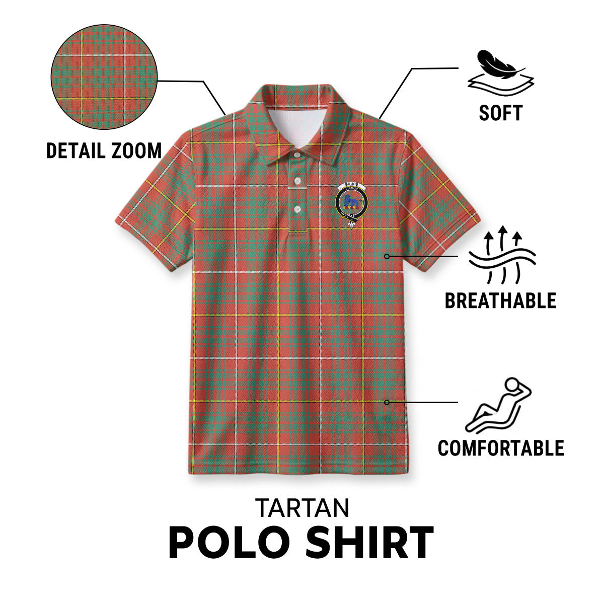 Bruce Ancient Tartan Crest Birdseye Mesh Polo Shirt