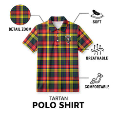 Buchanan Modern Tartan Crest Birdseye Mesh Polo Shirt