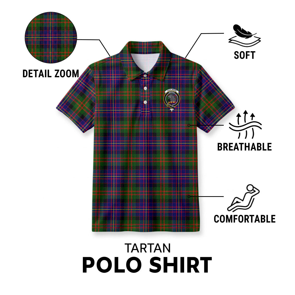 Chalmers Tartan Crest Birdseye Mesh Polo Shirt