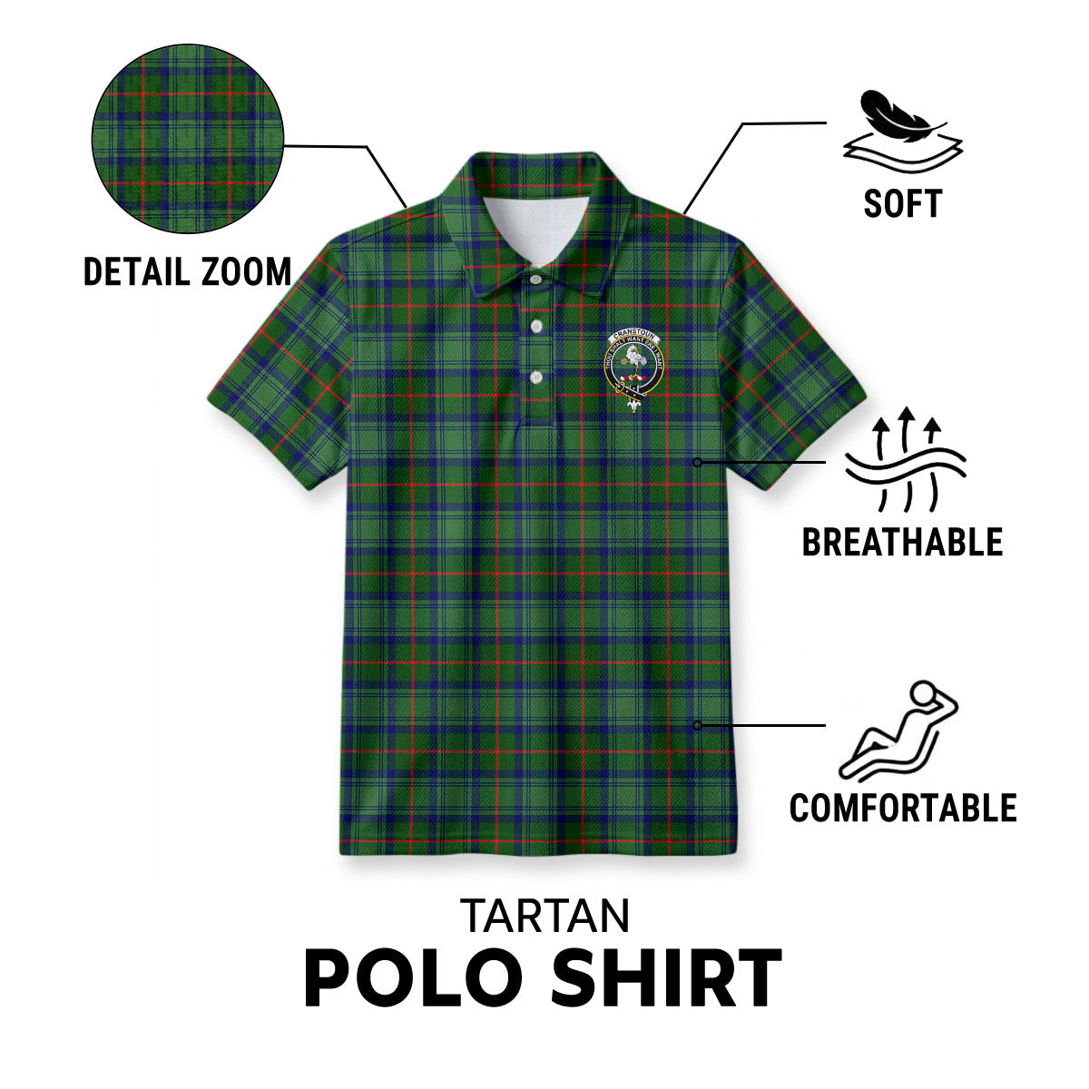 Cranstoun Tartan Crest Birdseye Mesh Polo Shirt