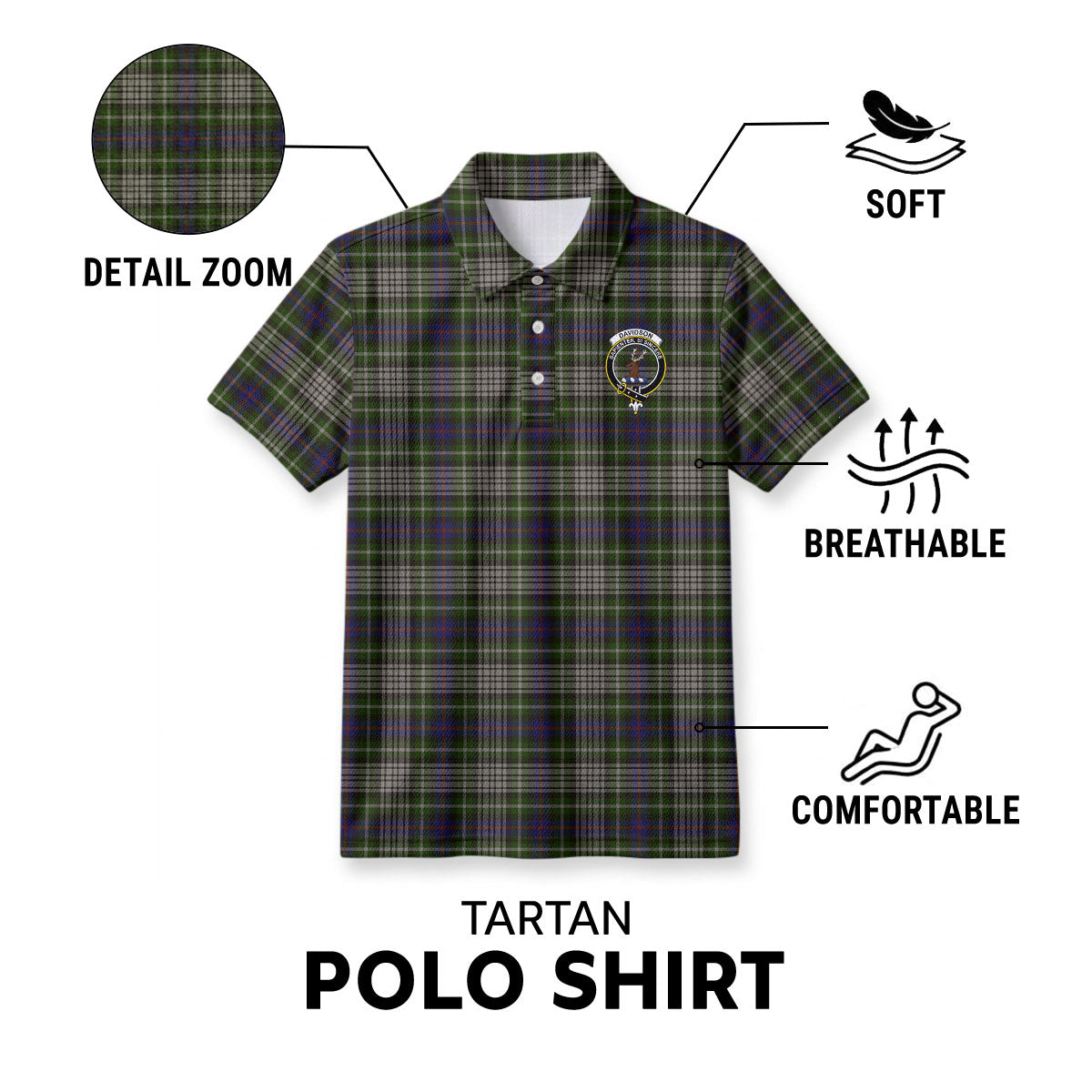 Davidson Tulloch Dress Tartan Crest Birdseye Mesh Polo Shirt