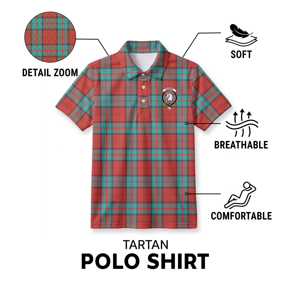 Dunbar Ancient Tartan Crest Birdseye Mesh Polo Shirt