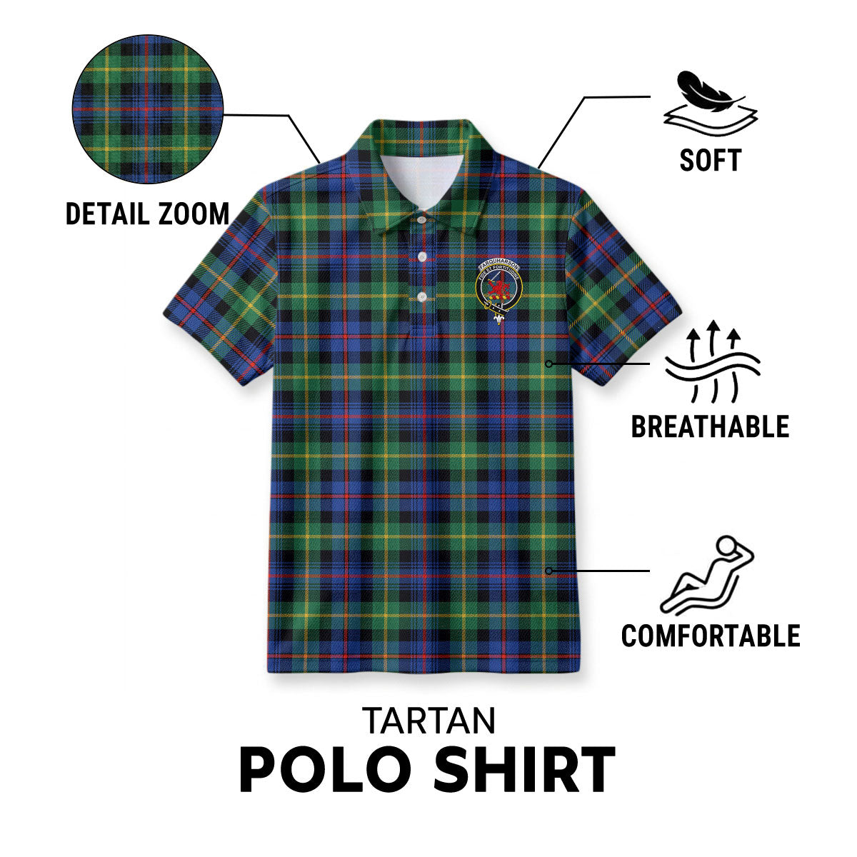 Farquharson Ancient Tartan Crest Birdseye Mesh Polo Shirt