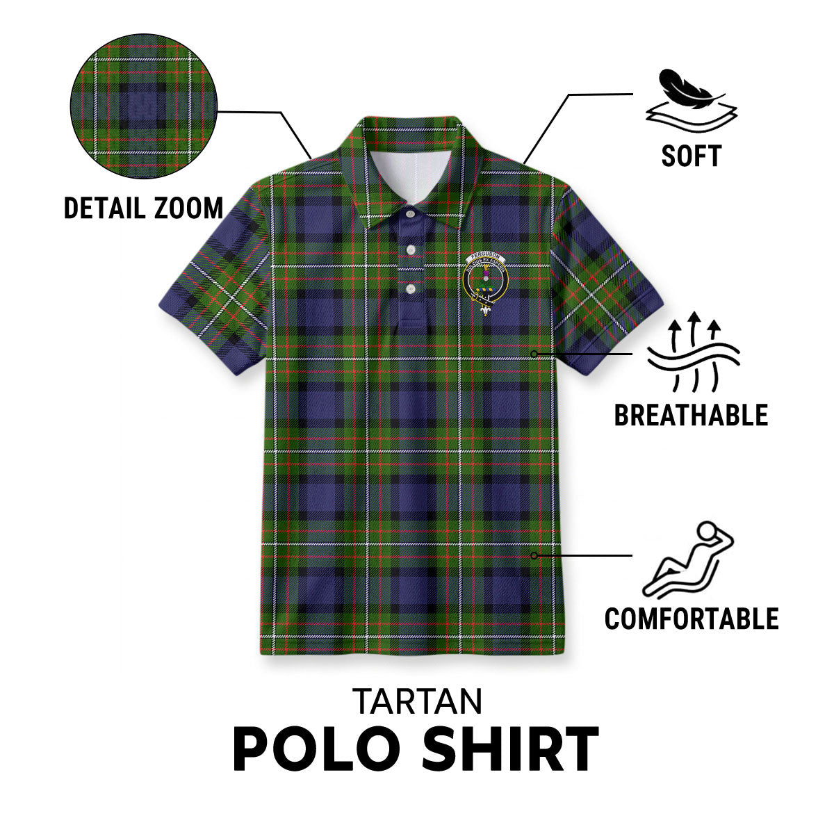Ferguson Tartan Crest Birdseye Mesh Polo Shirt