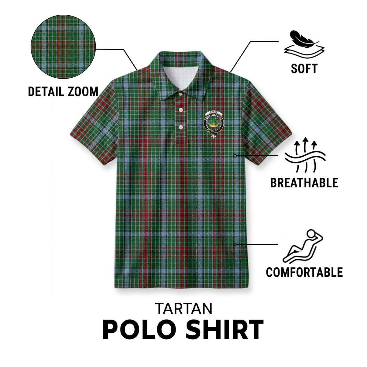 Gayre Tartan Crest Birdseye Mesh Polo Shirt