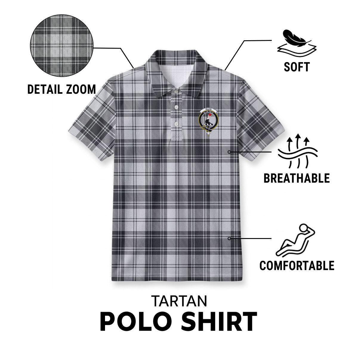Glen Tartan Crest Birdseye Mesh Polo Shirt