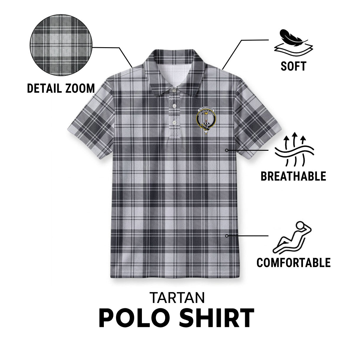 Glendinning Tartan Crest Birdseye Mesh Polo Shirt