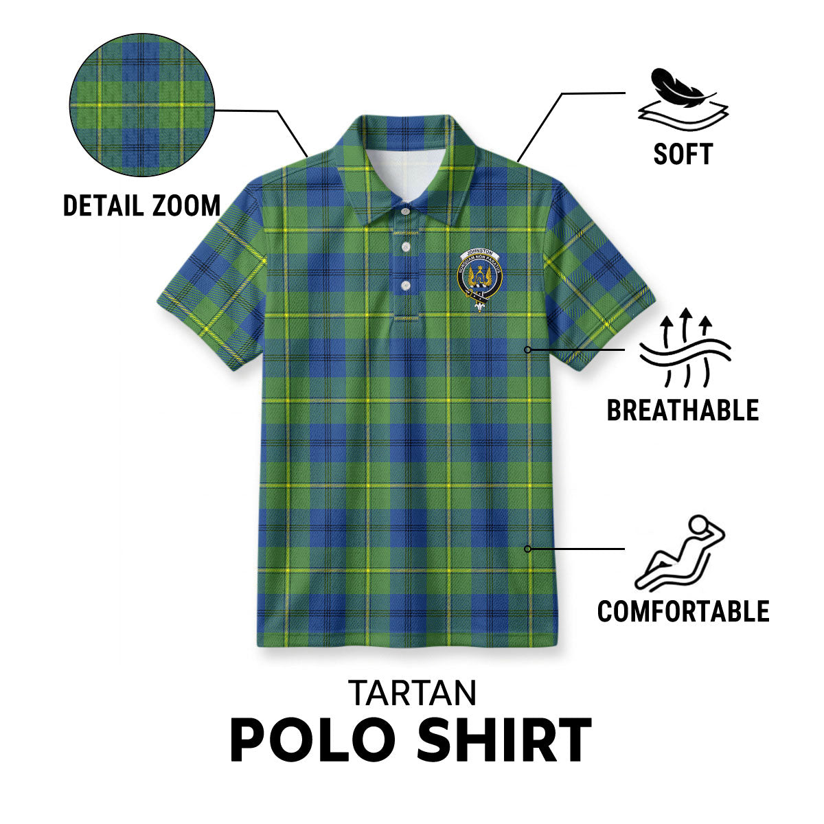 Johnston Ancient Tartan Crest Birdseye Mesh Polo Shirt