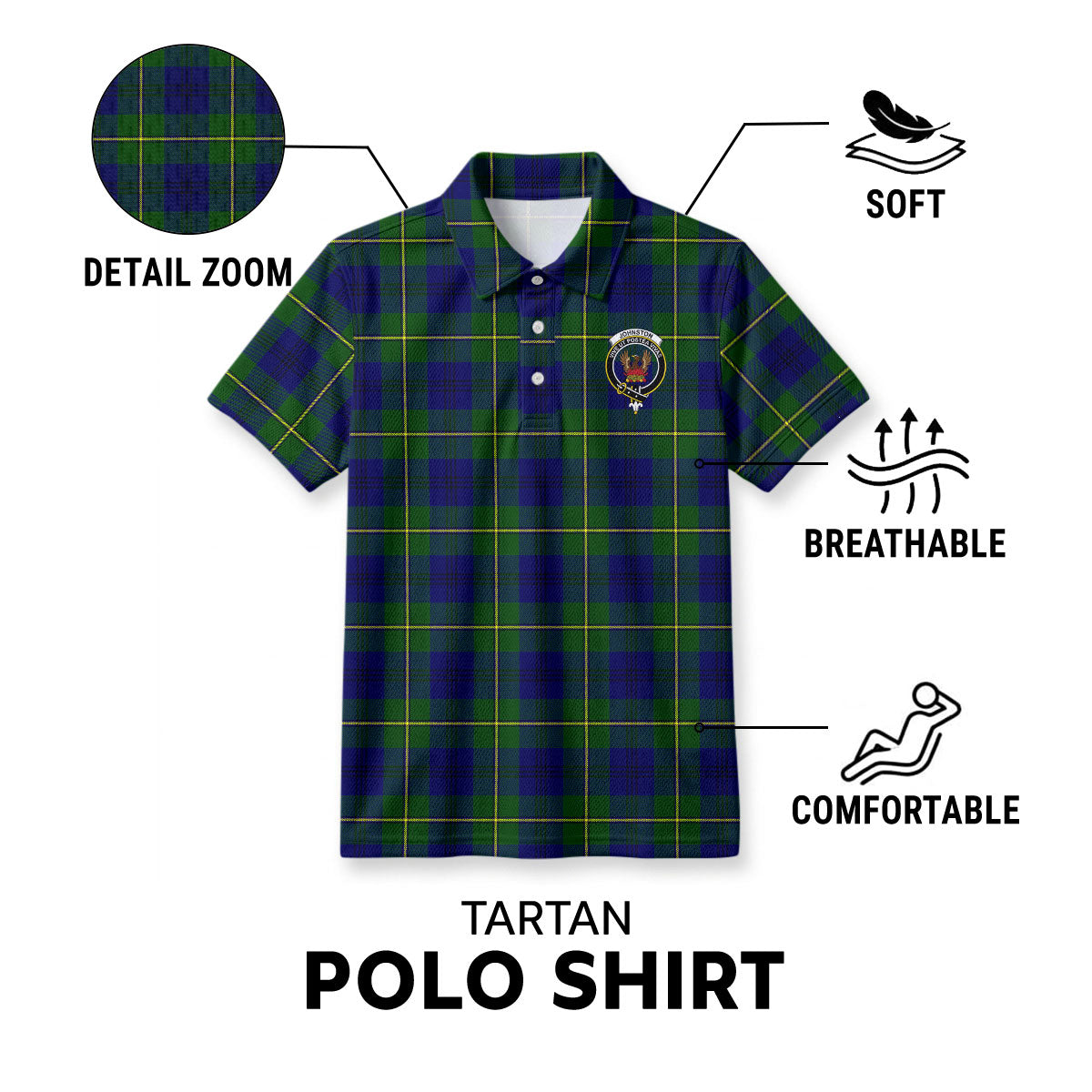 Johnston of Caskieben Tartan Crest Birdseye Mesh Polo Shirt