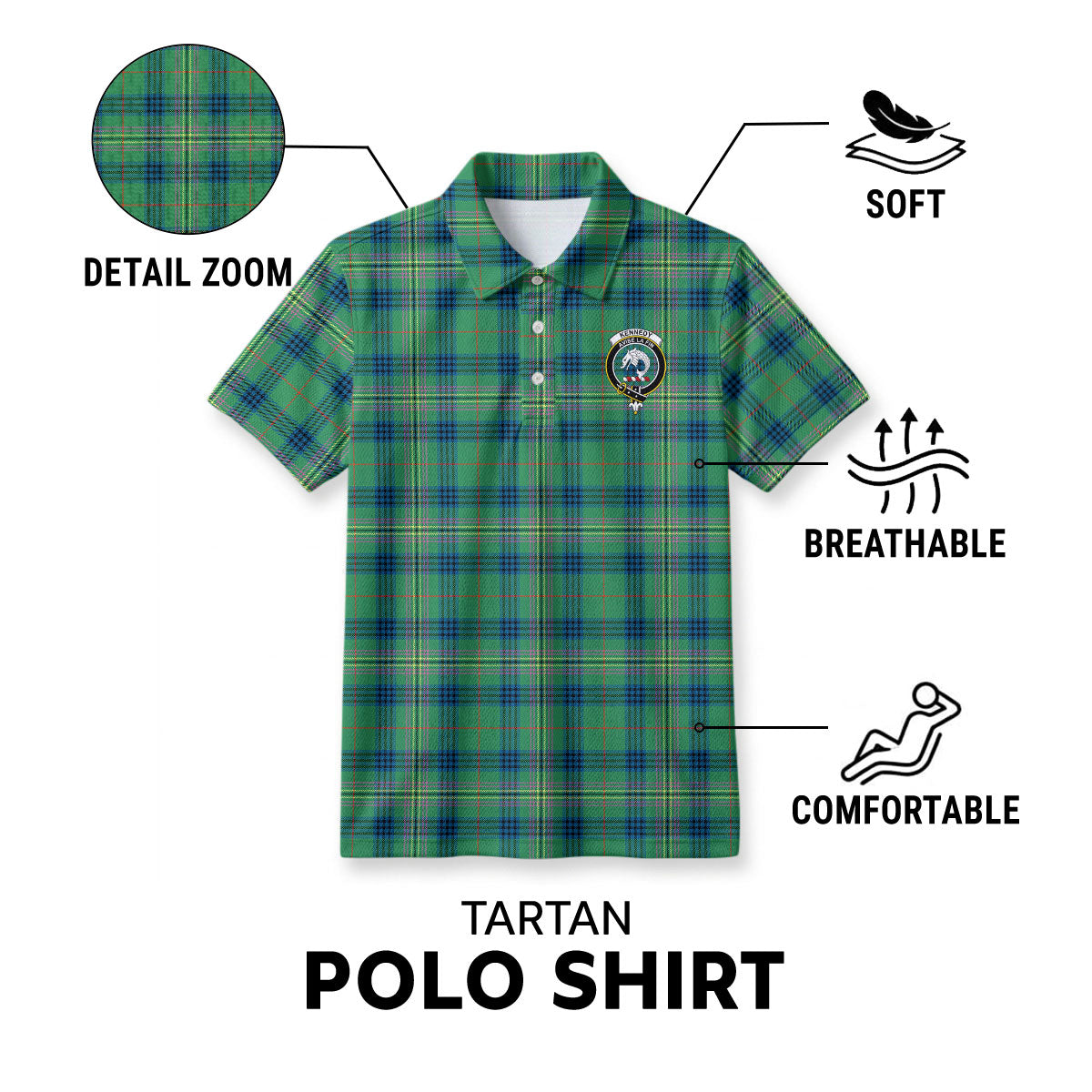 Kennedy Ancient Tartan Crest Birdseye Mesh Polo Shirt