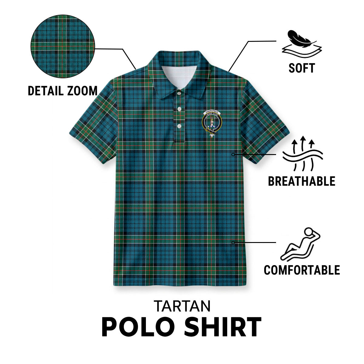 Kirkpatrick Ancient Tartan Crest Birdseye Mesh Polo Shirt