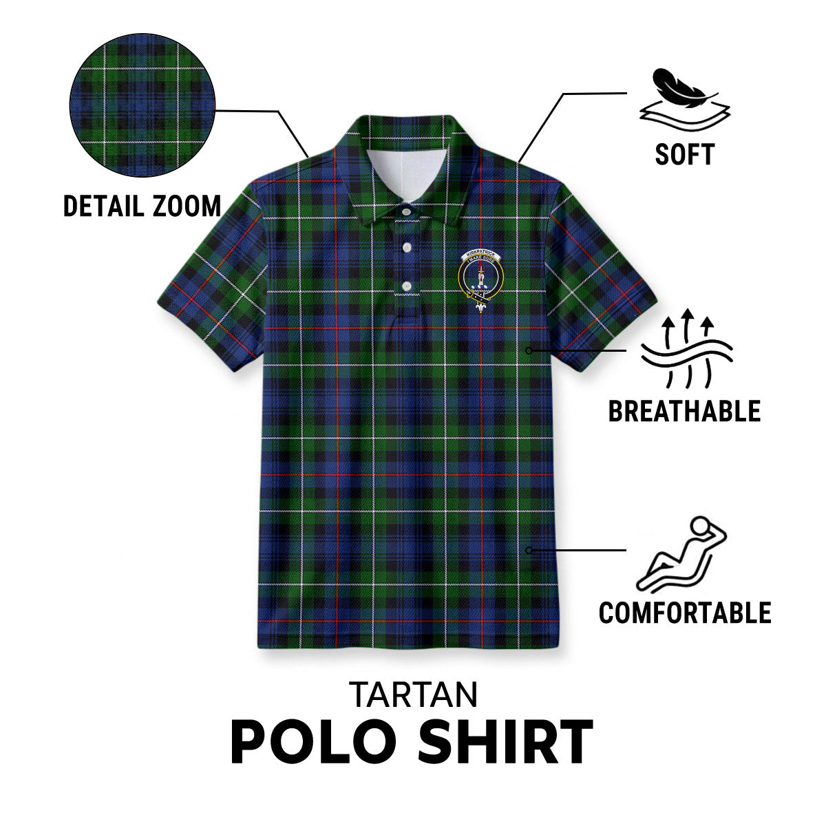 Kirkpatrick Tartan Crest Birdseye Mesh Polo Shirt