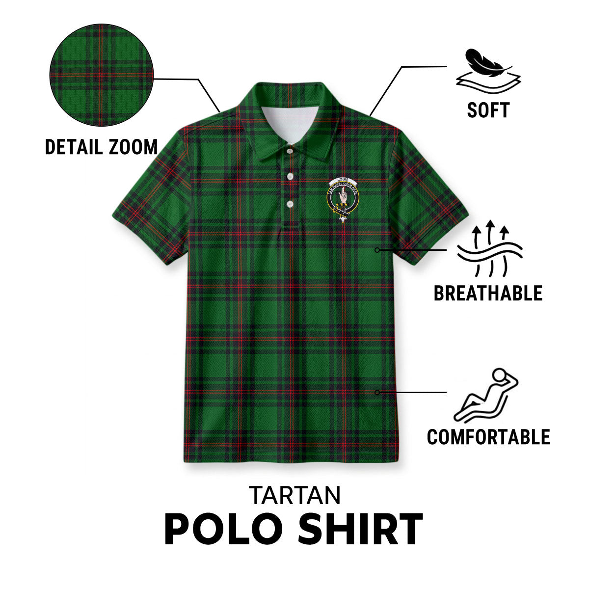 Logie Tartan Crest Birdseye Mesh Polo Shirt