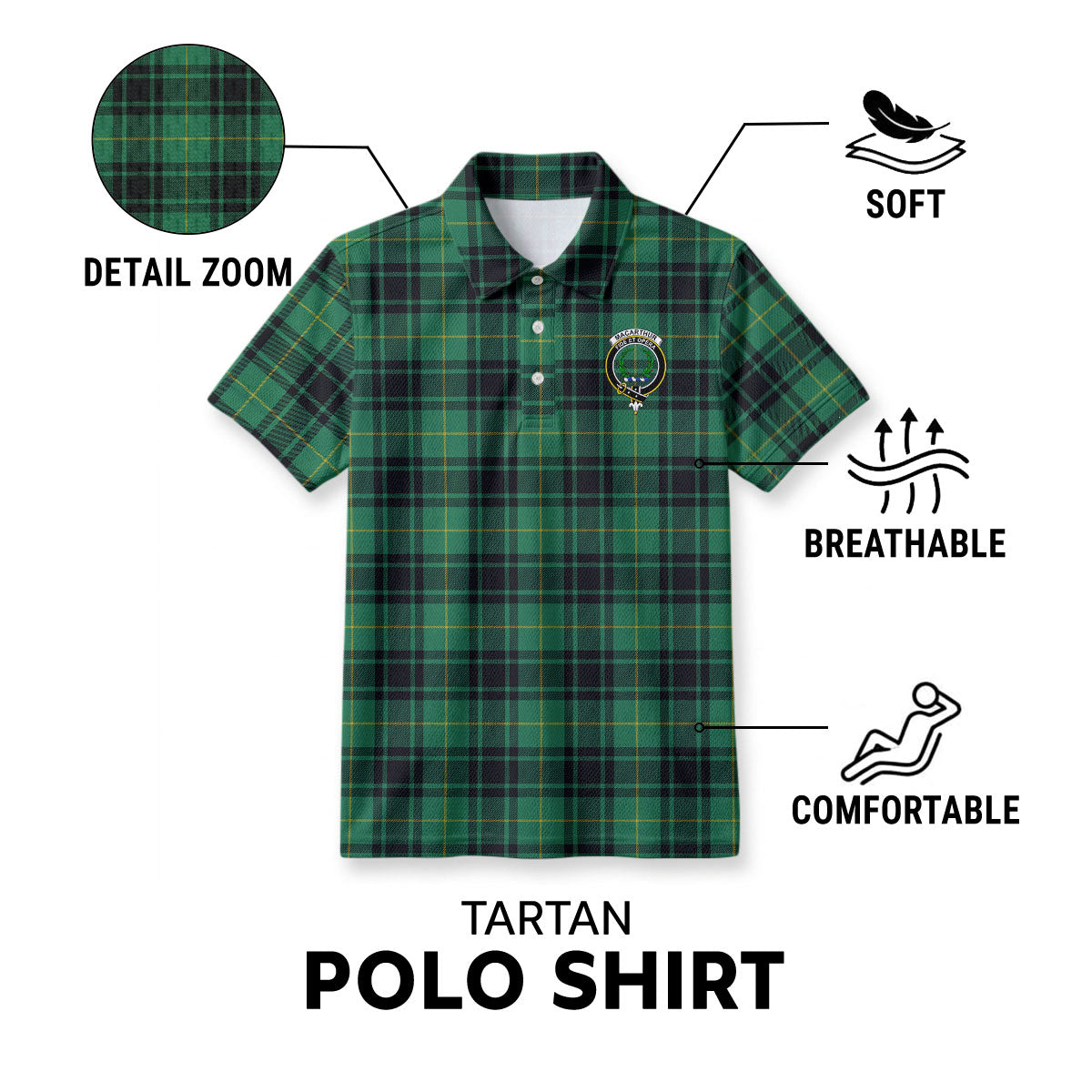 MacArthur Ancient Tartan Crest Birdseye Mesh Polo Shirt
