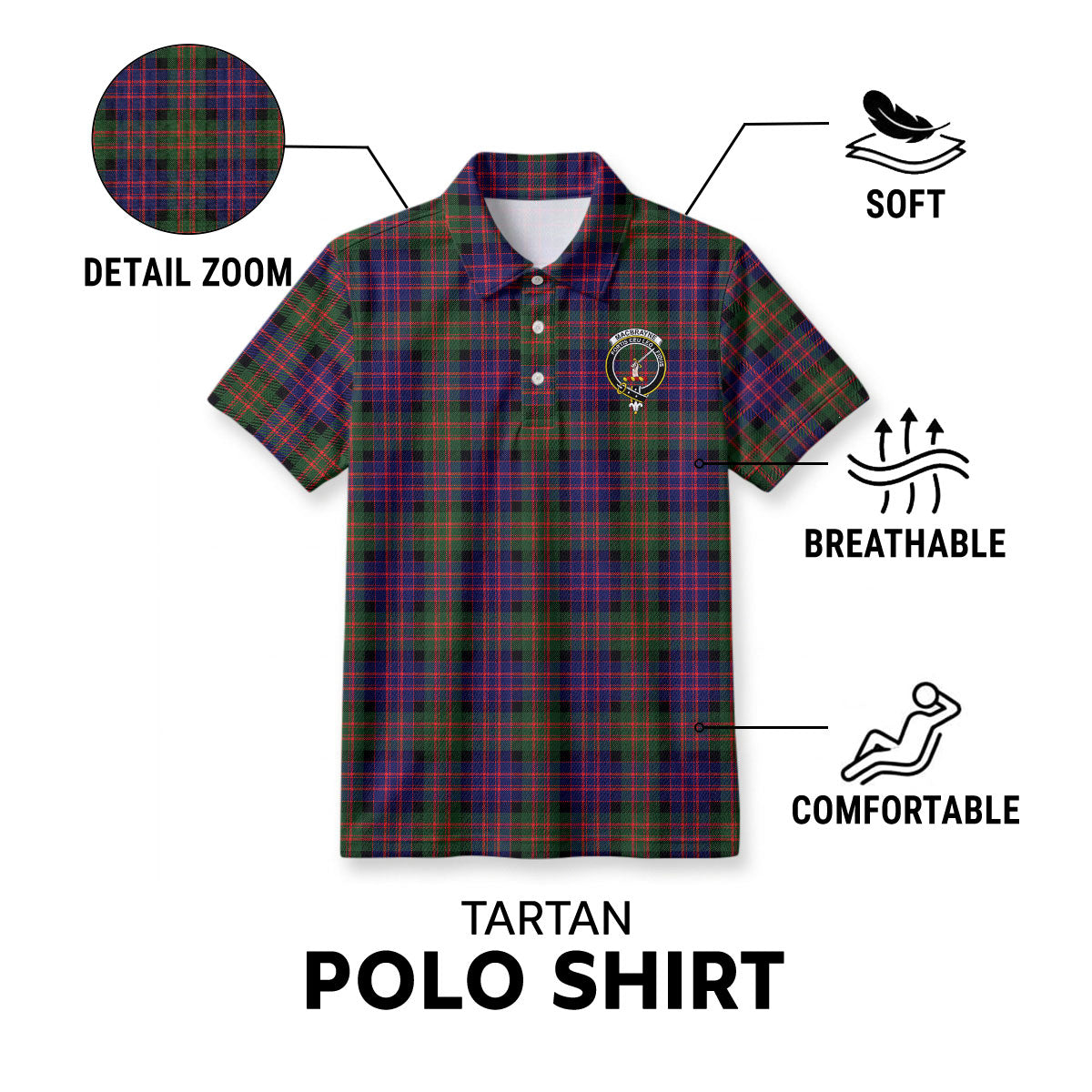 MacBrayne Tartan Crest Birdseye Mesh Polo Shirt