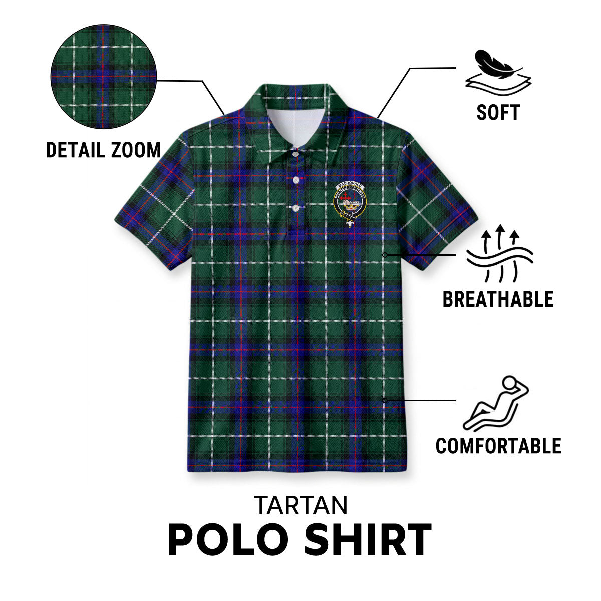 MacDonald of the Isles Hunting Modern Tartan Crest Birdseye Mesh Polo Shirt