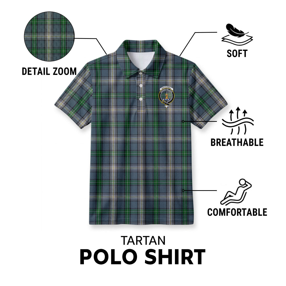 MacDowall Tartan Crest Birdseye Mesh Polo Shirt
