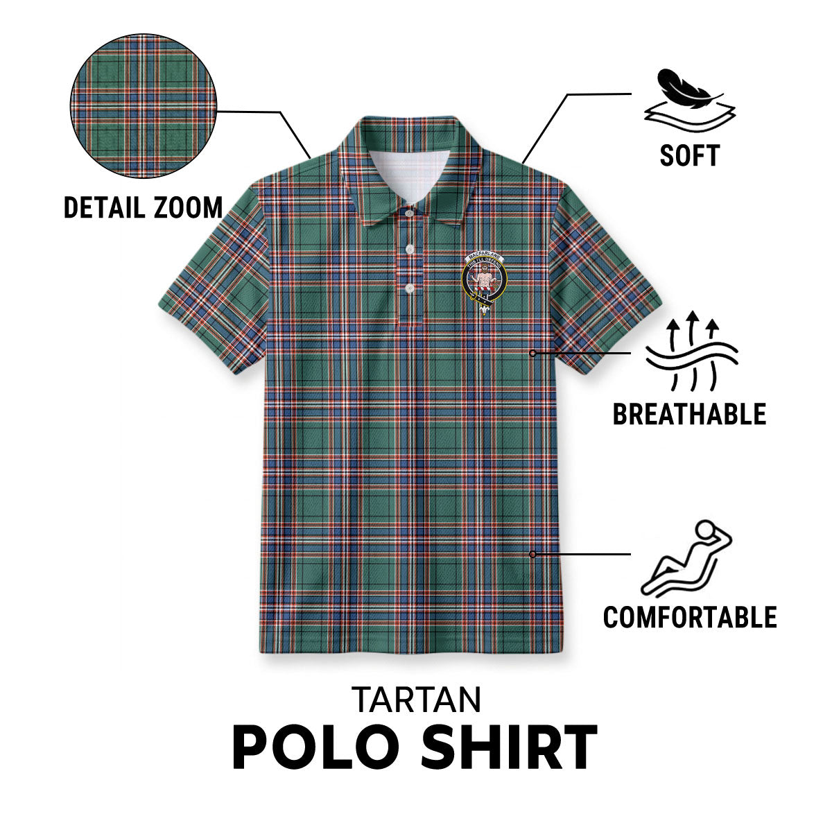 MacFarlane Hunting Ancient Tartan Crest Birdseye Mesh Polo Shirt