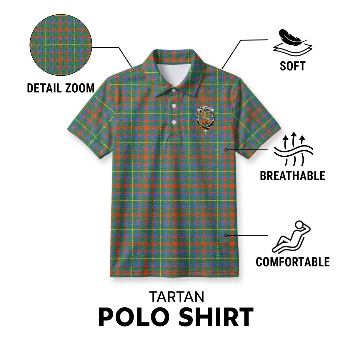 MacIntosh Hunting Ancient Tartan Crest Birdseye Mesh Polo Shirt