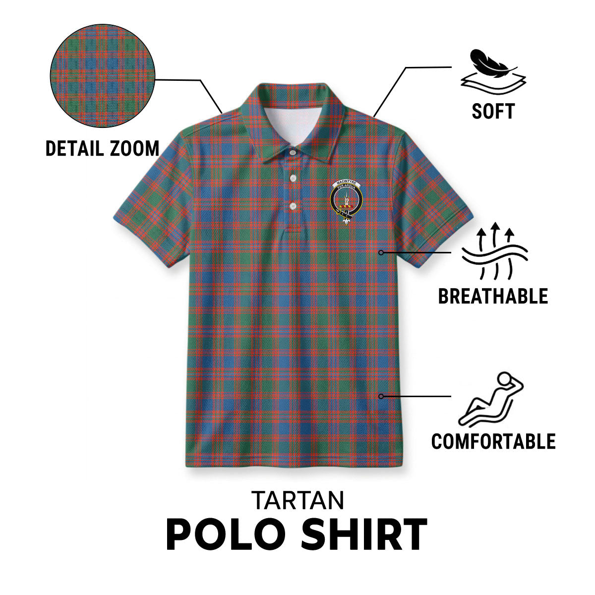 MacIntyre Ancient Tartan Crest Birdseye Mesh Polo Shirt