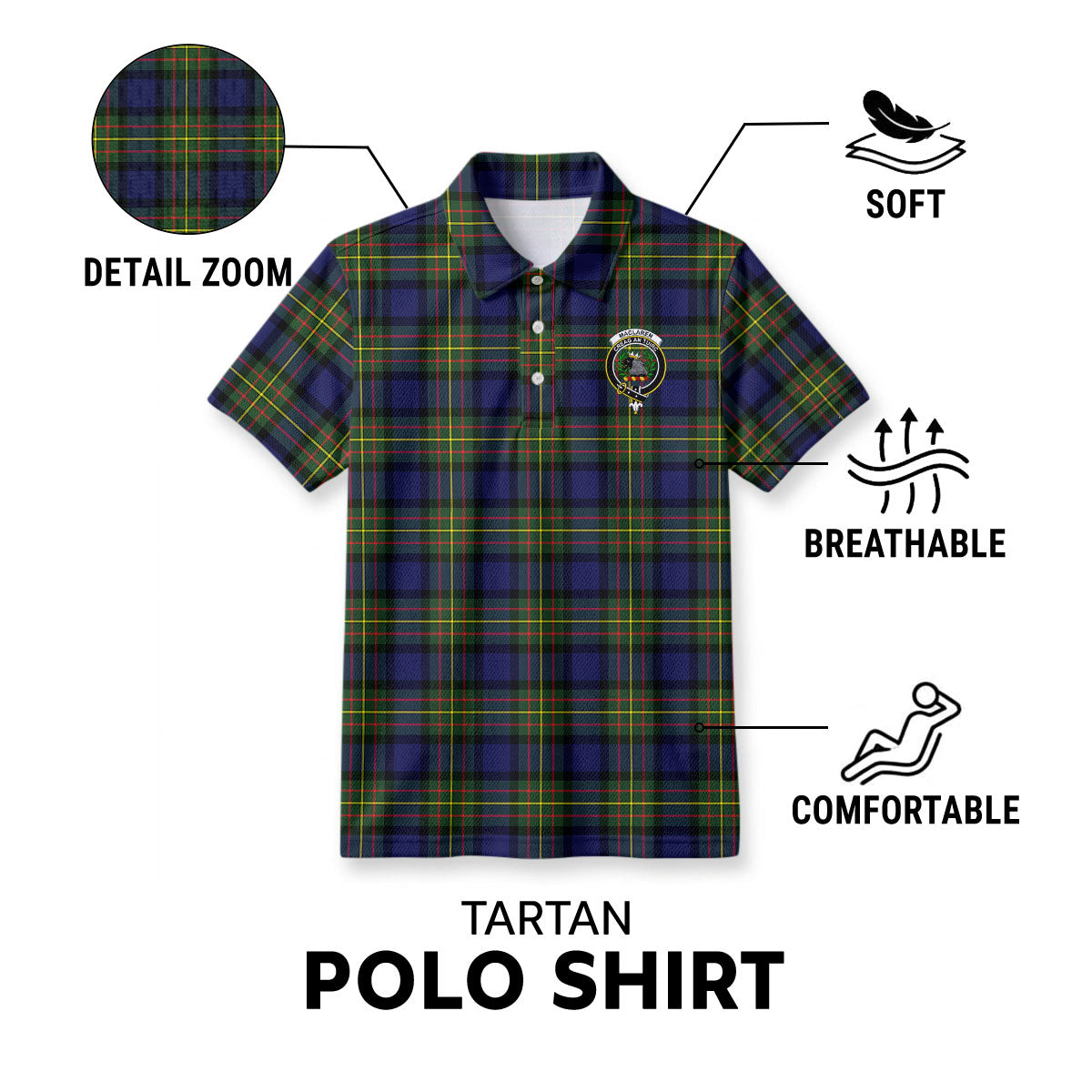 MacLaren Modern Tartan Crest Birdseye Mesh Polo Shirt