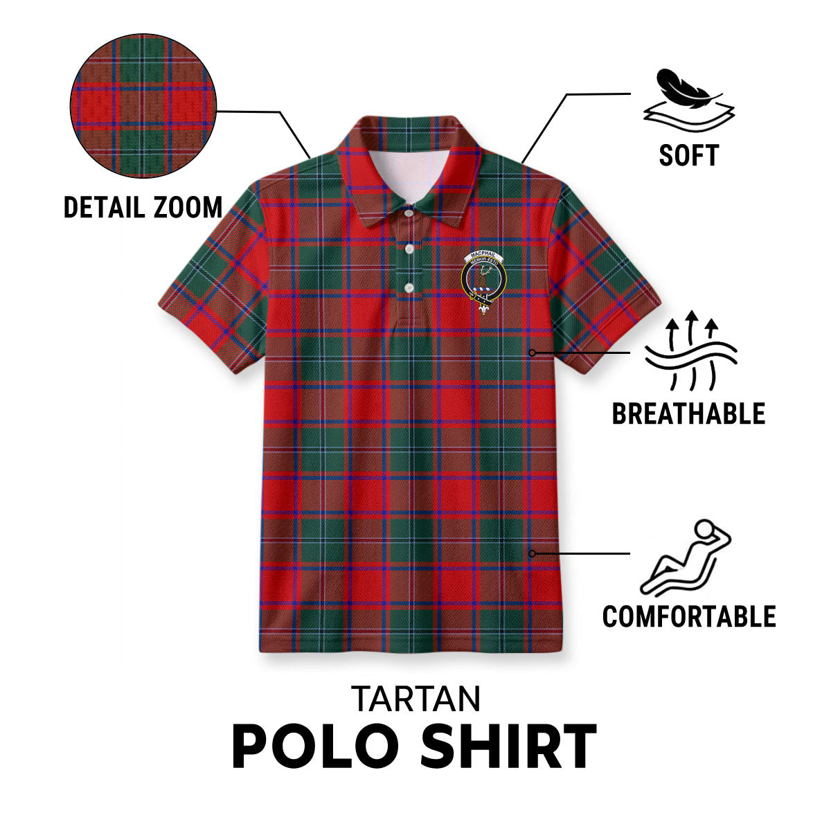 MacPhail Clan Tartan Crest Birdseye Mesh Polo Shirt