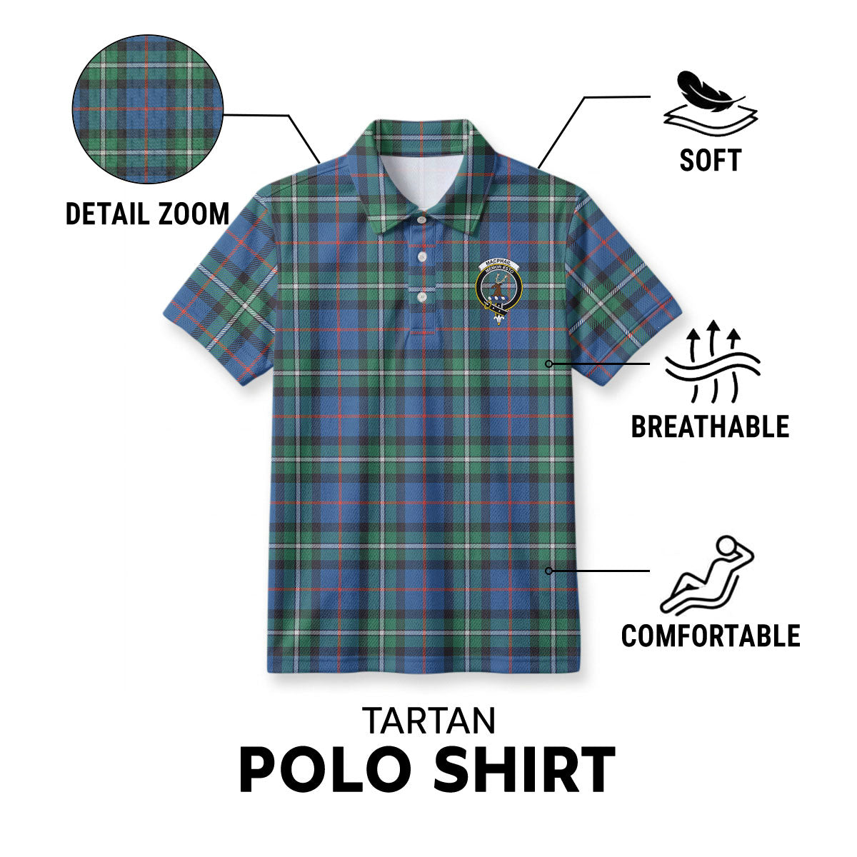 MacPhail Hunting Ancient Tartan Crest Birdseye Mesh Polo Shirt