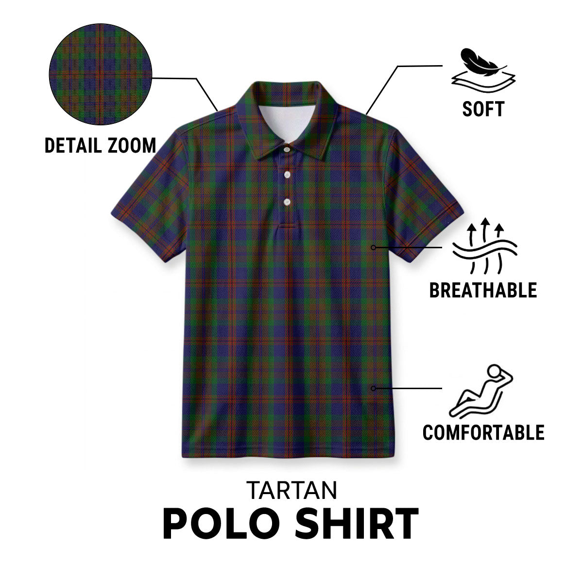 Mann Tartan Birdseye Mesh Polo Shirt