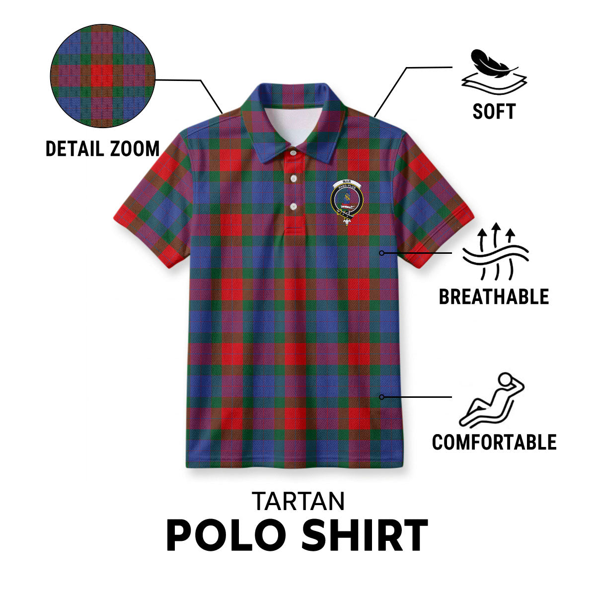 Mar Tartan Crest Birdseye Mesh Polo Shirt