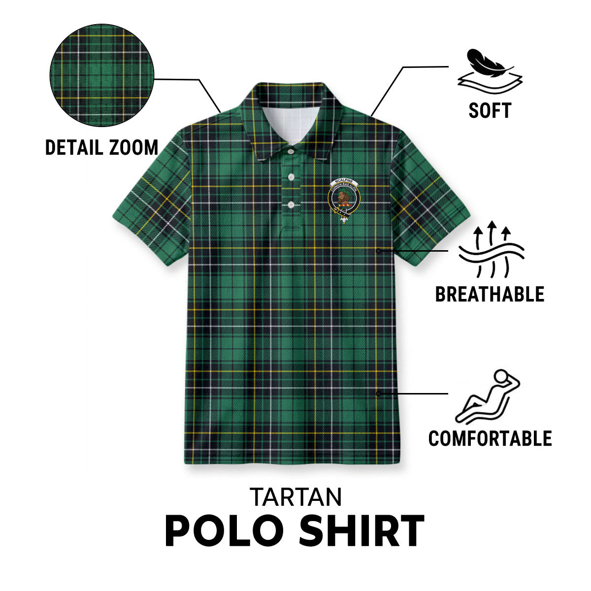 McAlpine Ancient Tartan Crest Birdseye Mesh Polo Shirt