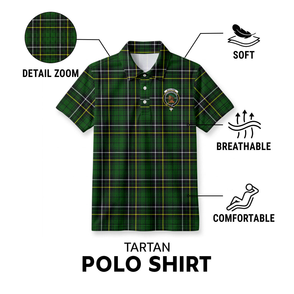 McAlpine Modern Tartan Crest Birdseye Mesh Polo Shirt
