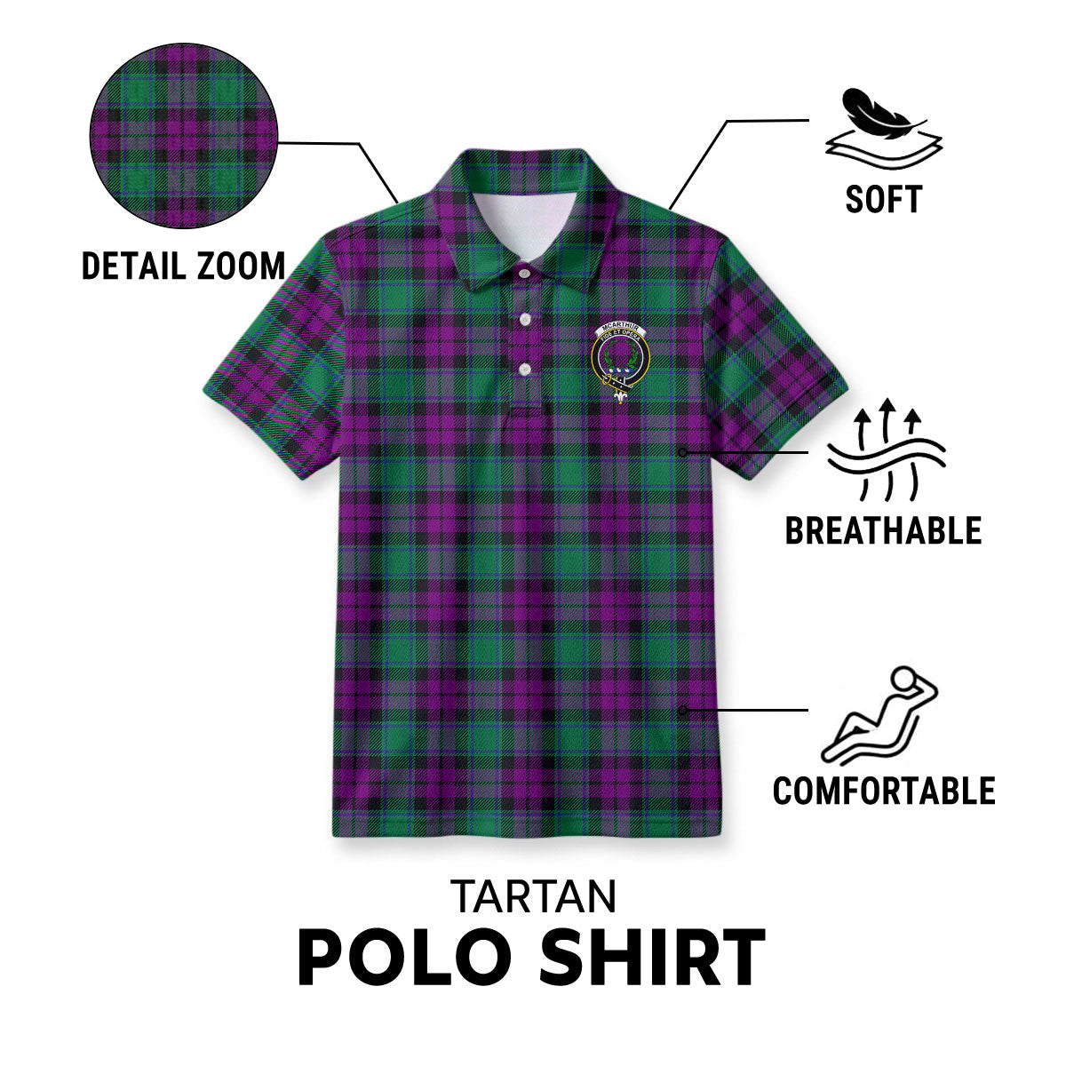 McArthur - Milton Tartan Crest Birdseye Mesh Polo Shirt
